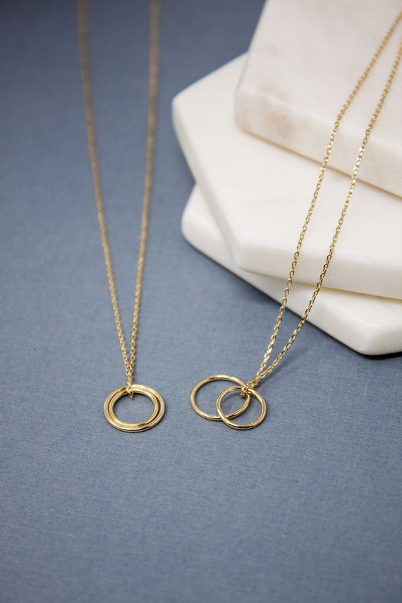 Double Ring Necklace Double circle necklace Interlocking circle necklace Interlocking necklace Gold Jewelry