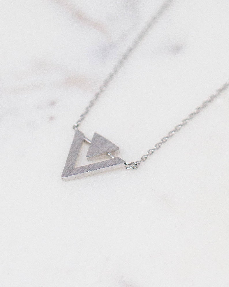 Triangle Necklace, Delicate Triangle Necklace, Dainty Minimal Triangle Outline Necklace, Simple Necklace, Gold, Silver image 5