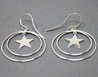 Sterling Silver Double Circle and Star Necklace Bridesmaid Earrings Bridesmaid Gift