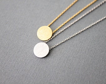 Simple Brushed Dot Pendant Necklace. Simple Circle Necklace. Polka Necklace.