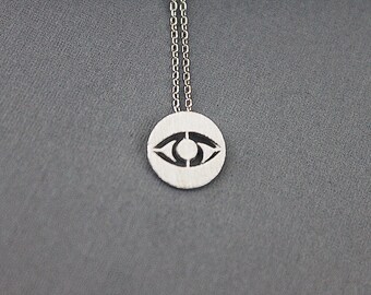 Tiny Circle Evil Eye Charm Necklace . Dainty Necklace. Modern and Simple Necklace.Birthday Gift