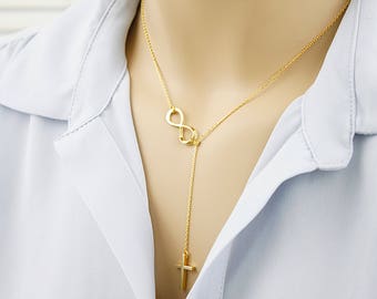 Simple Gold Cross and Infinity Necklace  Dainty Lariat Y Necklace Bridesmaid Gift  Gift for Her