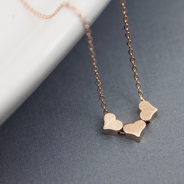 Rose Gold Three Hearts Pendant Necklace. Bridesmaid Necklace Bridesmaid Gift . Simple and Modern Necklace.