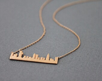 New York Skyline Pendant Necklace, New York Cityscape Necklace, New York Necklace, NY Necklace