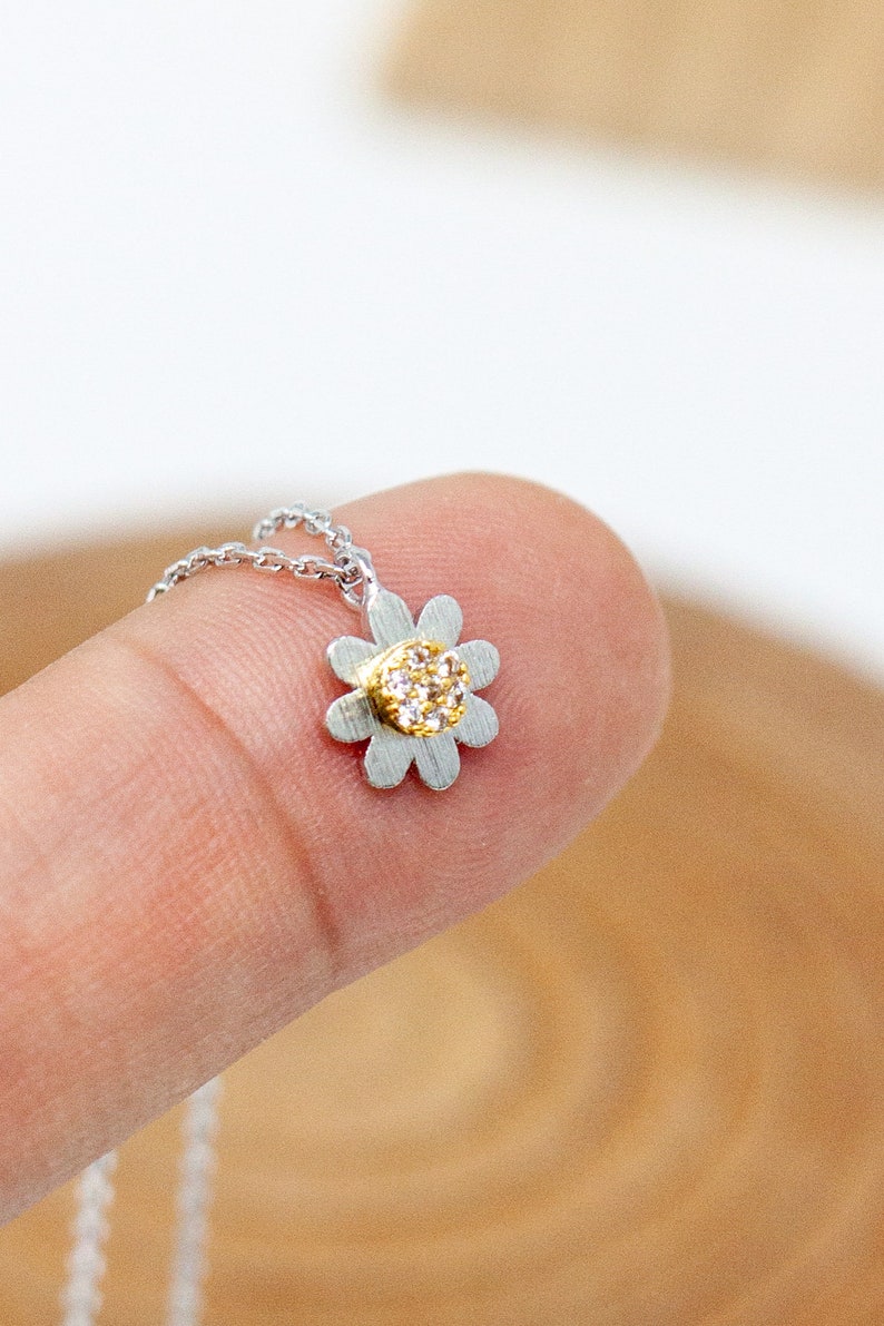 Flower charm necklace, Silver, Gold, Rose gold, Dainty necklace, Jewelry, Necklace, Flower, Birthday gift, Tiny charm necklace, Pendant image 3