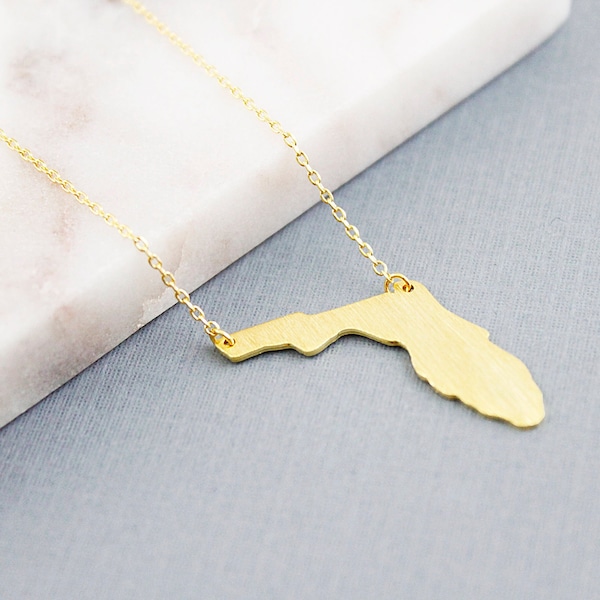 Tiny Florida State Charm Necklace . Simple and Modern Necklace Dainty Jewelry, Gold, Silver