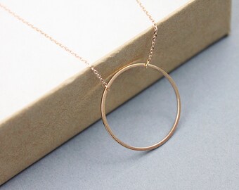 Simple Rose Gold Circle Ring Charm Necklace .Infinity Necklace . Dainty and Simple Necklace . Bridesmaid Gift Necklace.