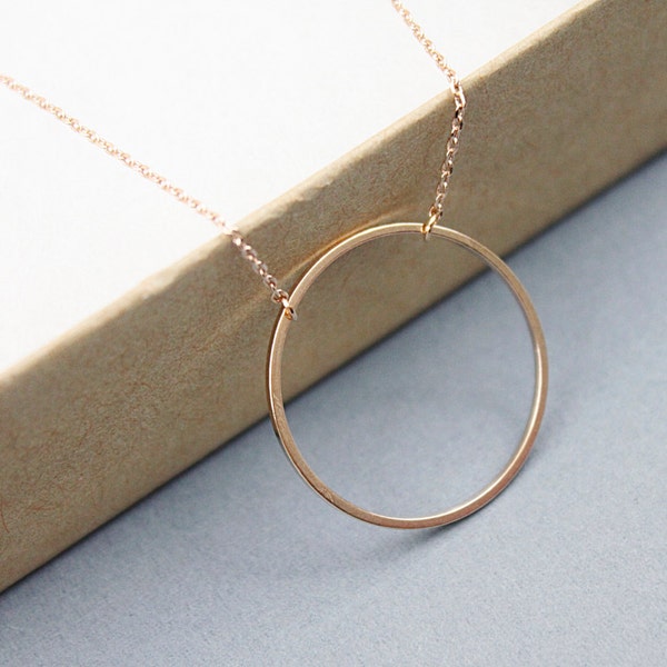 Simple Rose Gold Circle Ring Charm Necklace .Infinity Necklace . Dainty and Simple Necklace . Bridesmaid Gift Necklace.