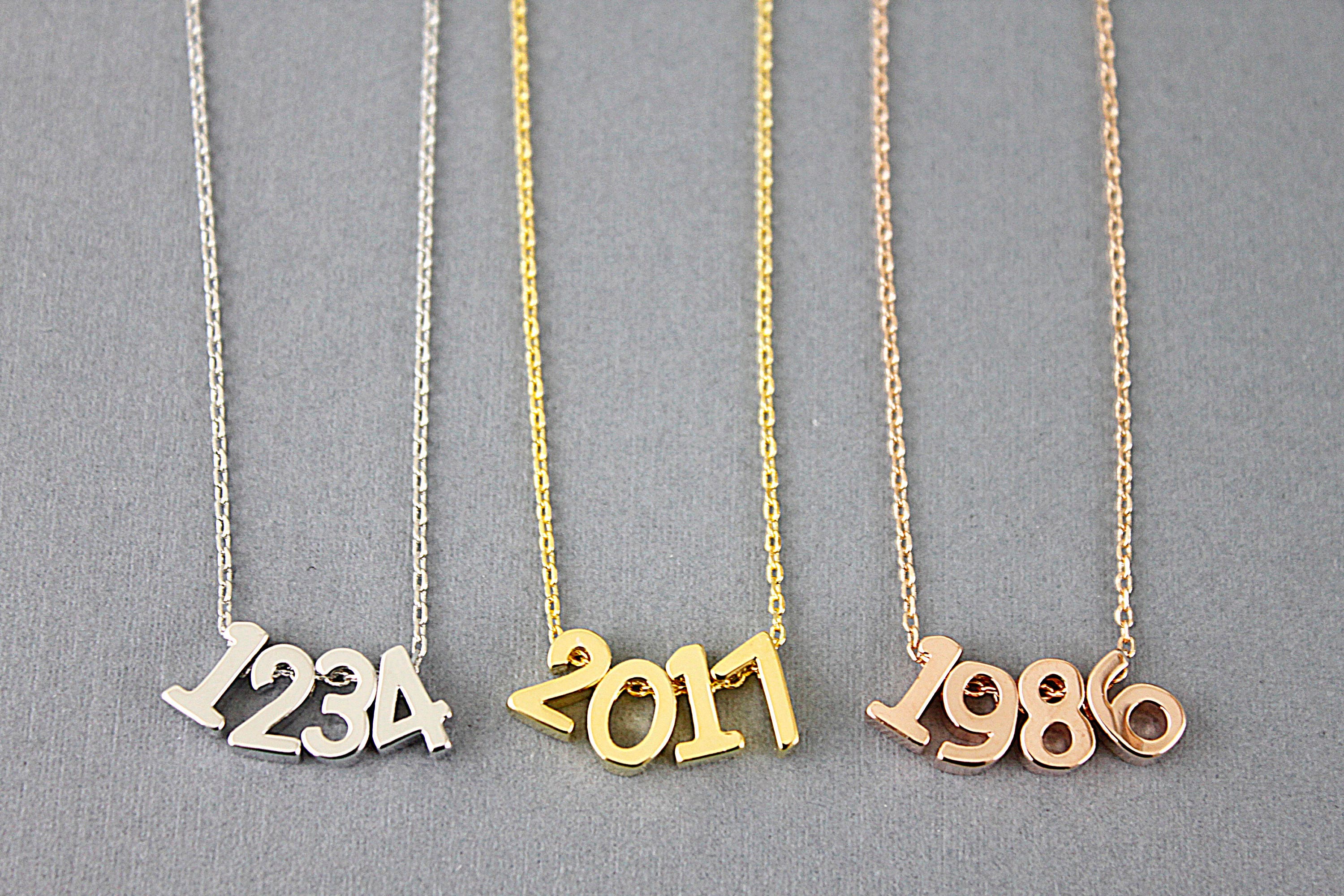 Number Pendant Necklace Dainty Number Charm Necklace Etsy