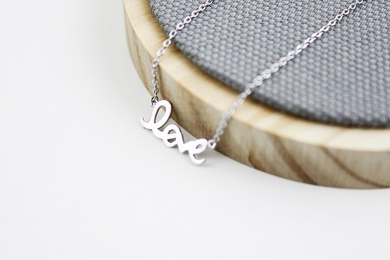 Love Charm Necklace Bridesmaid Gift Necklace. Tiny Love Necklace Simple Love Pendant Necklace