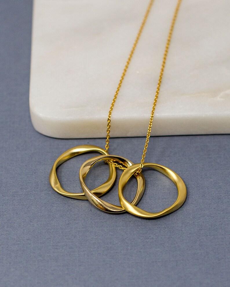 Tri Circle Necklace, Ring, Ring Necklace, Modern Necklace, Delicate Jewelry, Dainty Necklace, Circle Charm, Jewelry, Necklace, Gold, Silver image 7