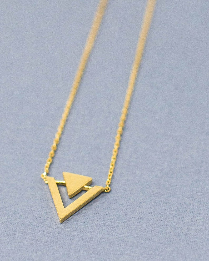 Triangle Necklace, Delicate Triangle Necklace, Dainty Minimal Triangle Outline Necklace, Simple Necklace, Gold, Silver image 6