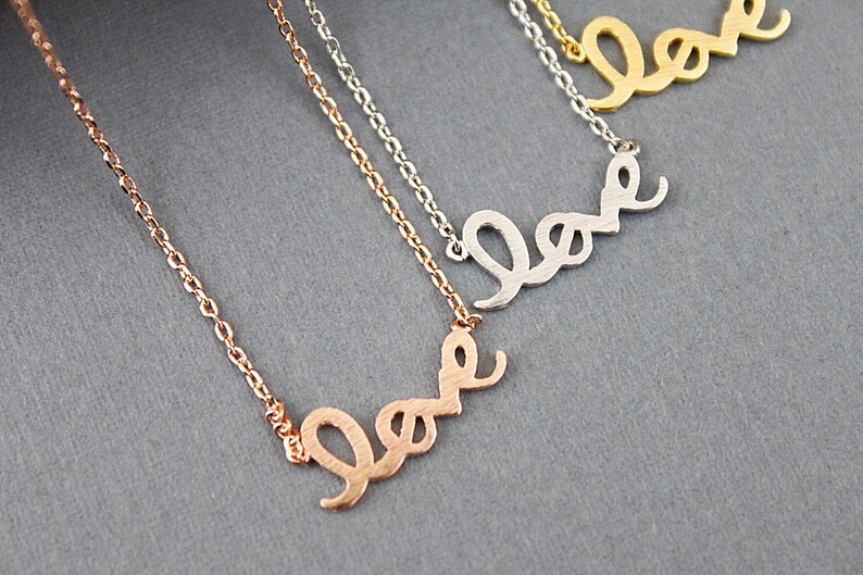 Love Charm Necklace Bridesmaid Gift Necklace. Tiny Love Necklace Simple Love Pendant Necklace