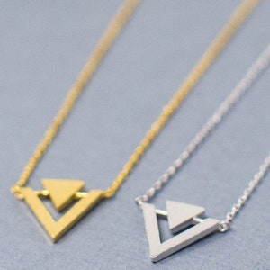 Triangle Necklace, Delicate Triangle Necklace, Dainty Minimal Triangle Outline Necklace, Simple Necklace, Gold, Silver image 3