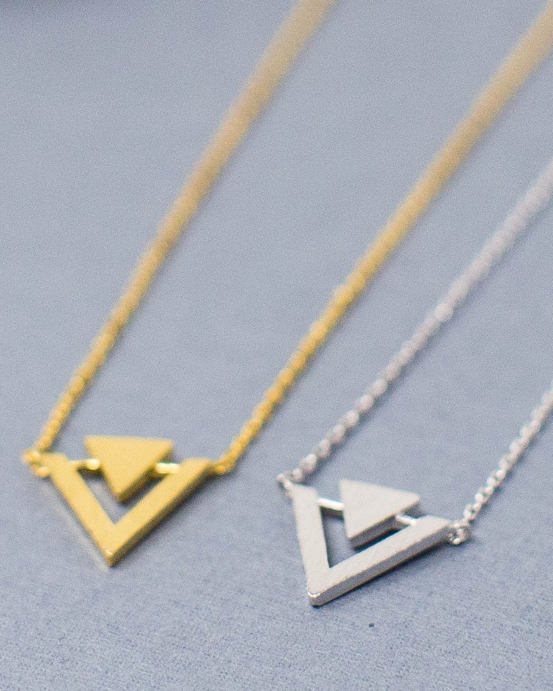 Triangle Necklace, Delicate Triangle Necklace, Dainty Minimal Triangle Outline Necklace, Simple Necklace, Gold, Silver image 3