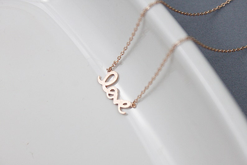 Love Charm Necklace Bridesmaid Gift Necklace. Tiny Love Necklace Simple Love Pendant Necklace