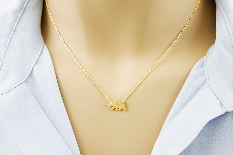 Tiny Gold Bear Pendant Necklace . Tiny Charm Necklace Dainty and Simple Necklace Birthday Gift image 3