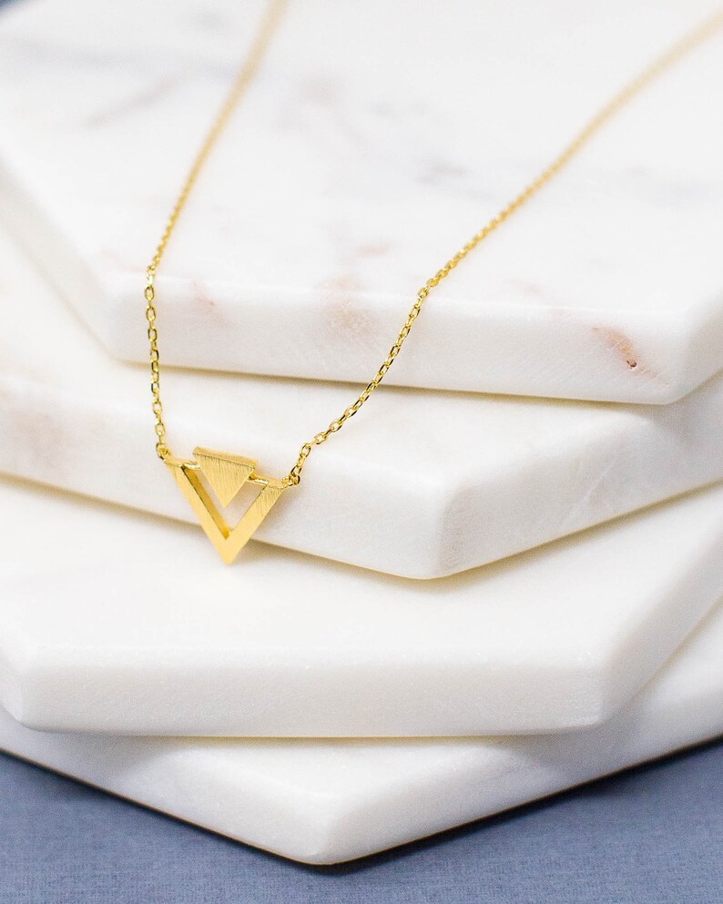 Triangle Necklace, Delicate Triangle Necklace, Dainty Minimal Triangle Outline Necklace, Simple Necklace, Gold, Silver image 1