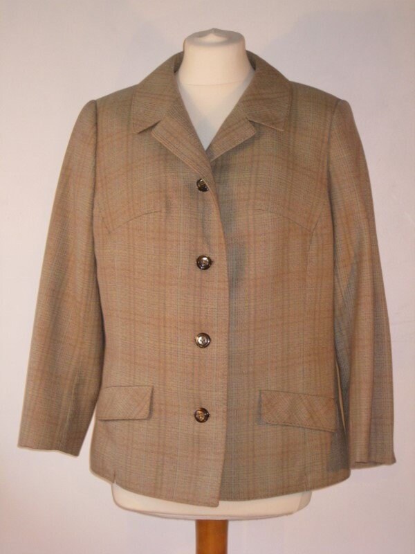 Vintage 1970s Classikem Chic Checked Wool Jacket in Subtle Brown, Green ...