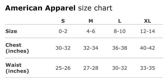 American Apparel Women S Size Chart