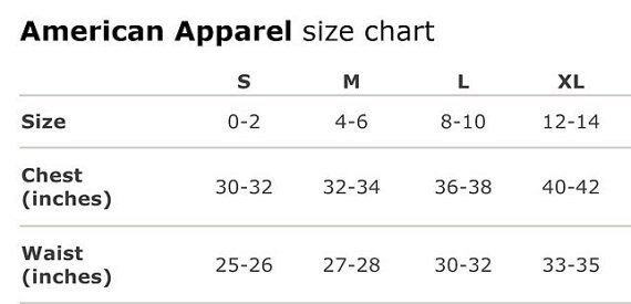 American Apparel Tri Blend Size Chart