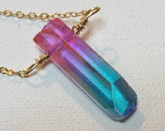 2. Vivid Pink and Blue Crystal on 14k Gold Filled Chain and wire.  Approximately 23" long chain.