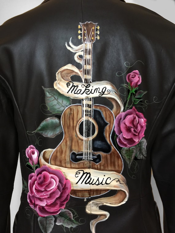 Chaqueta de cuero pintada a mano hacer música compositor - Etsy