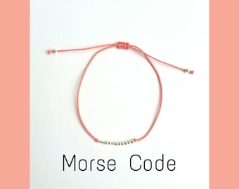 CUSTOM secret message bracelet morse code. sterling silver.silk.minimalist.dainty.colorful.dot and dash.initial.name. SISTER, BFF morse code