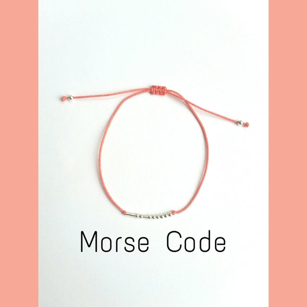 CUSTOM secret message bracelet morse code. sterling silver.silk.minimalist.dainty.colorful.dot and dash.initial.name. SISTER, BFF morse code