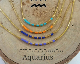 AQUARIUS Morse Code necklace, CUSTOM morse code, Secret Message, Dainty necklace, Personalized, Morse code jewelry, Birth necklace, BFF Gift