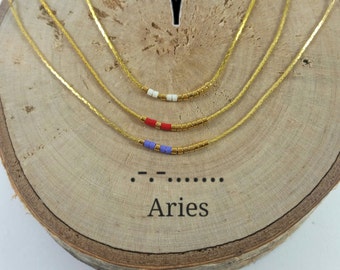 ARIES Morse Code necklace, CUSTOM morse code, Secret Message, Dainty necklace, Personalized, Morse code jewelry, Birth necklace, sister Gift