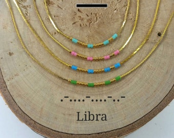 LIBRA Morse Code necklace, CUSTOM morse code, Secret Message, Dainty necklace, Personalized, Morse code jewelry, Birth necklace, mother Gift