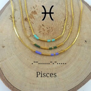PISCES Morse Code necklace, CUSTOM morse code, Secret Message, Dainty necklace, Personalized, Morse code jewelry, Birth necklace, BFF Gift