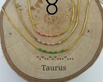 TAURUS Morse Code necklace, CUSTOM morse code, Secret Message, Dainty necklace, Personalized, Morse code jewelry, Birth necklace, aunt Gift