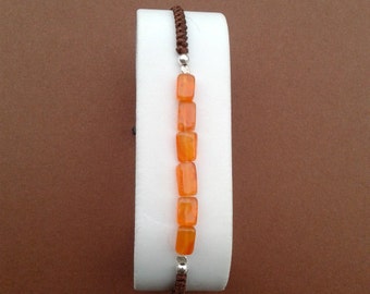 Bracelet Carnelian Armband Orange Macrame Silver Sterling Japanese Silk Brown