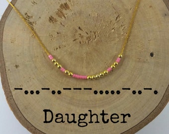 DAUGHTER Morse Code Necklaces, Secret Message, Dainty necklace, Minimalist, Morse code jewelry, gold necklace, Daughter gift