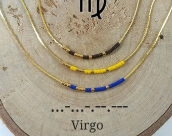 VIRGO Morse Code necklace, CUSTOM morse code, Secret Message, Dainty necklace, Personalized, Morse code jewelry, Birth necklace, sister Gift