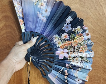 Japanese Handheld Folding Fan (Purple Floral Decorative Fan)