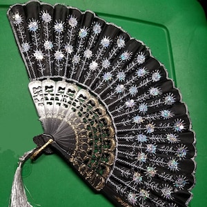 Silver Wedding Fan ( Hand Fan Fabric Folding Fan Accessory)