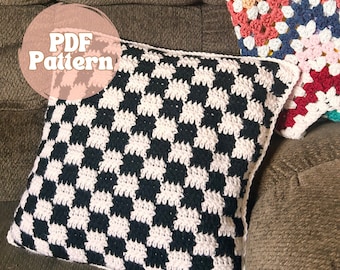 Crochet Pillow Pattern, Summer Crochet Pattern, Checkered Pillow Pattern, Beginner Crochet Pattern,