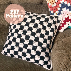 Crochet Pillow Pattern, Summer Crochet Pattern, Checkered Pillow Pattern, Beginner Crochet Pattern, image 1