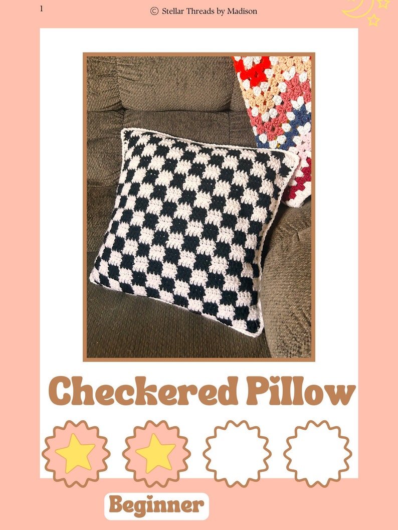 Crochet Pillow Pattern, Summer Crochet Pattern, Checkered Pillow Pattern, Beginner Crochet Pattern, image 2