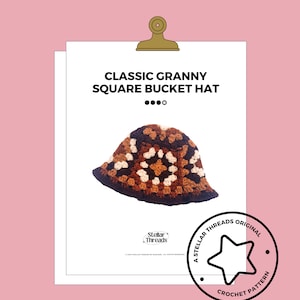 Crochet Pattern / Crochet Bucket Hat Pattern / Join As You Go /  Granny Square Bucket Hat / Crochet Hat Pattern