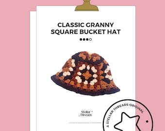 Crochet Pattern / Crochet Bucket Hat Pattern / Join As You Go /  Granny Square Bucket Hat / Crochet Hat Pattern