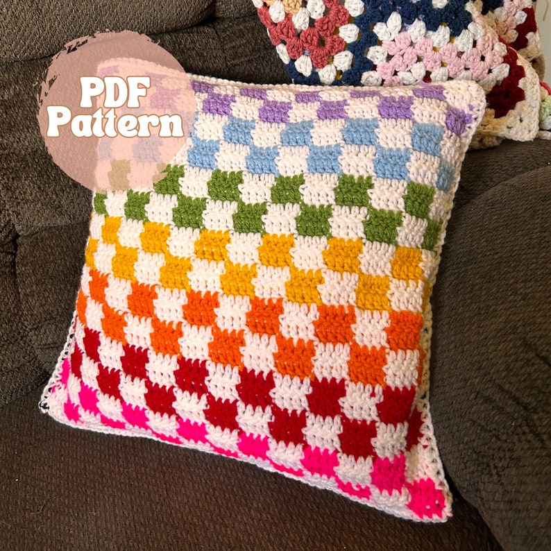 Crochet Pillow Pattern, Summer Crochet Pattern, Checkered Pillow Pattern, Beginner Crochet Pattern, image 5