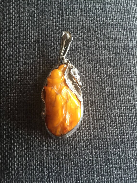Polish Natural Amber and Sterling Pendant