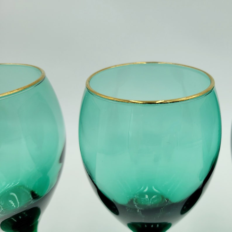 Libbey Green and Gold Drinking Glass Set of 4 Wine Glasses Etsy