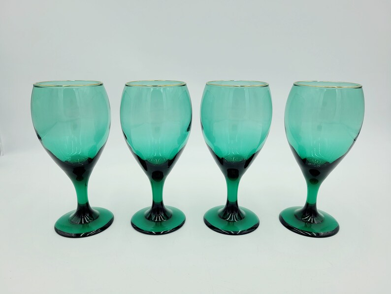 Libbey Green and Gold Drinking Glass Set of 4 Wine Glasses Etsy
