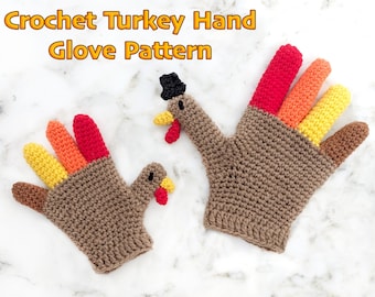 Truthahn Handschuh für Thanksgiving Häkelanleitung - PDF Datei für KID und ERWACHSENE Größen!