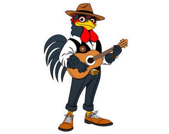 Fado Rooster Musician Vinyl Decal | Fun Wall Decoration, Cool Laptop Sticker, Unique Gift for Musicians, Chicken Lover Decor